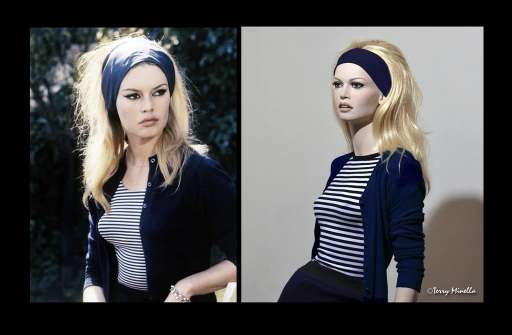 Brigitte Bardot vs sculpture / mannequin .   " Le mépris " J-Luc Godard 1963
