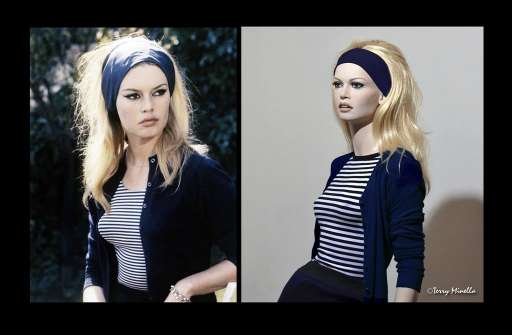 Brigitte Bardot vs sculpture / mannequin . " Le mépris " J-Luc Godard 1963