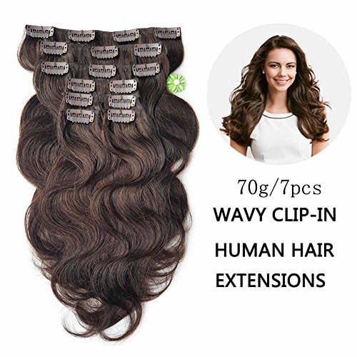Showjarlly Wavy Clip In Hair Extensions Human Hair 7pcs 70g 14